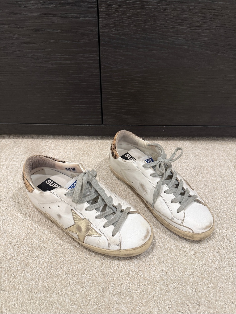 Golden Goose Superstar Sneakers Gold Star Leopard Calf Hair Women's Size 36 US 6